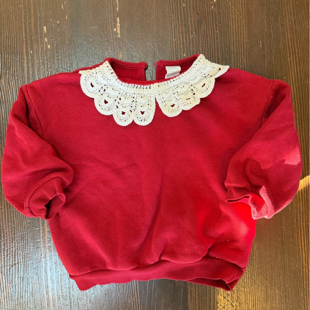 Toddler Red Sweater with Lace Collar